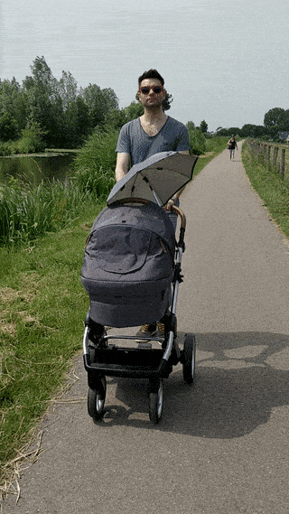 Joost walking with a stroller